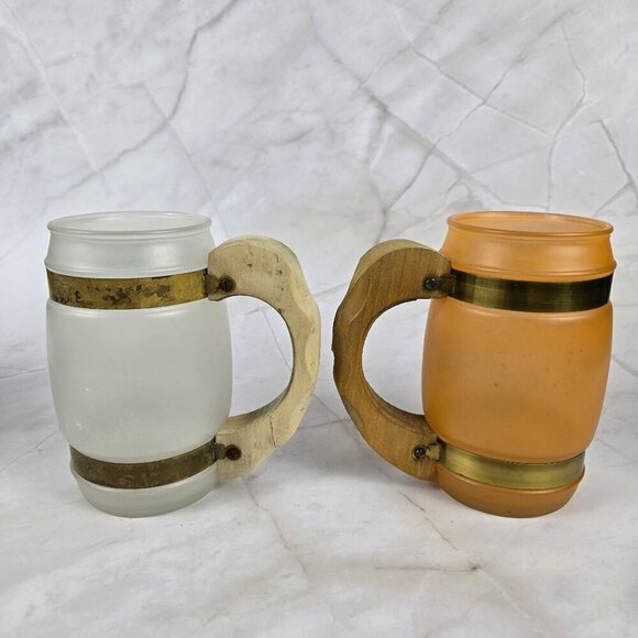 Vintage Siesta Ware Barrel Frosted Mugs Glasses Set of 4 Blue Orange Yellow - Picture 3 of 13